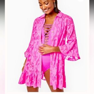 Lilly Pulitzer Linley Coverup in Plumeria Pink Poly Crepe Swirl